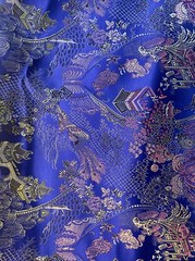 Blue Hong Kong Silk – with beautiful scenic design 4yards