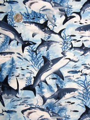 Shark Fish Fabric Half-Yard Nautical Ocean Blue Cotton Timeless Treasures C7980