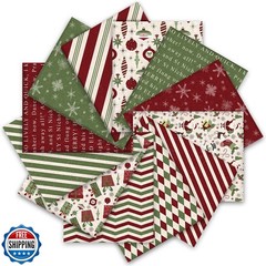 12Pcs Christmas Cotton Fabric Bundles Xmas Plaid Stripe Snowflake Gift Printe
