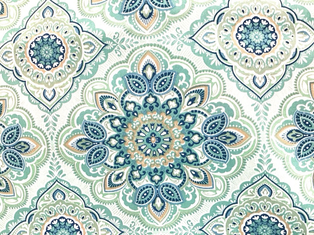 Berkshire Outdoor Medallion Cushion Upholstery Fabric in Teal Beige 1.25 lot
