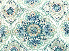 Berkshire Outdoor Medallion Cushion Upholstery Fabric in Teal Beige 1.25 lot