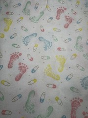 1980’s Baby Footprint Clothes Pin Fabric Remnant Flannel Cotton 49” X 43” W