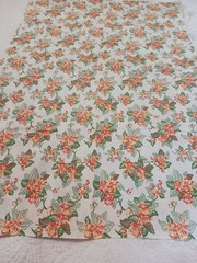 Vintage Flour Feed Sack Fabric Cream w Orange & Green Flowers Nosegays 32×42″