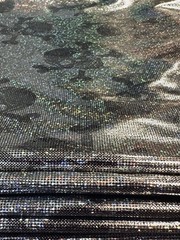Silver Holographic Fabric Lt Wt Non-Stretch Halloween Pirate Skull Crossed Bones