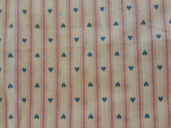 PINK STRIPES & BLUE HEART PRINT ON TAN 100% COTTON FABRIC 17X43 INCHES