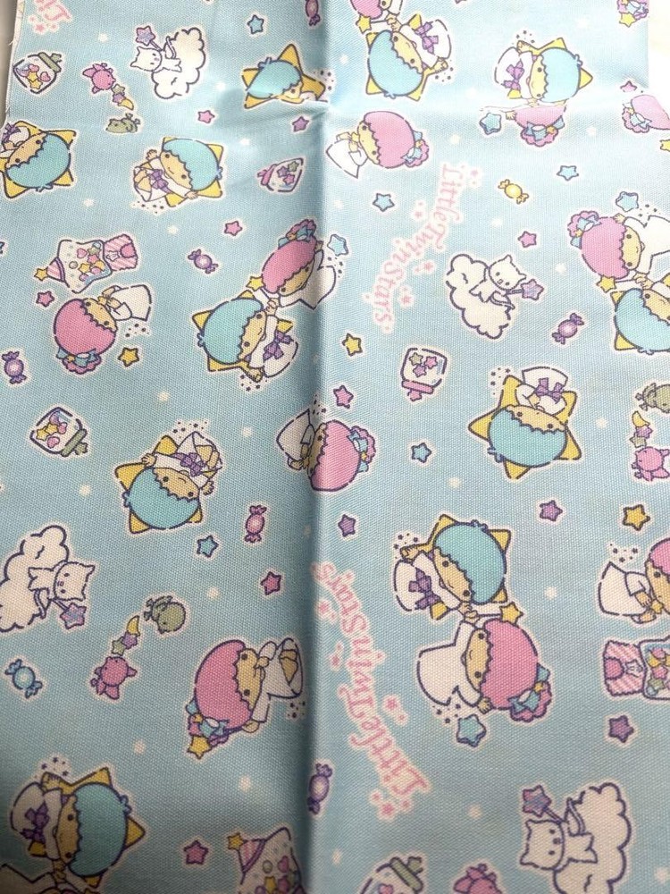 Little Twin Stars Kiki & Lala Fabric 110x50cm/43.3×19.68″/1.2×0.54yd Cotton Blue