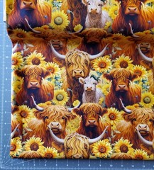 Whimsical Highland Cows, Cow, Flowers Fabric! 1yd•BTY•Cotton•So Cute! Fast Ship!