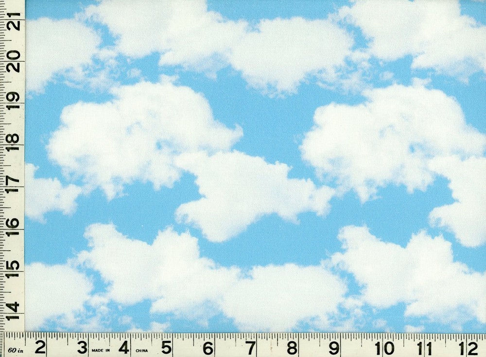 White Puffy Clouds on Light Blue Quilting & Sewing Fabric by the Yard #893