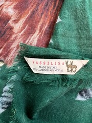 VASSILISA Green and Brown Silk Wolfs Print Extra Large Square Scarf