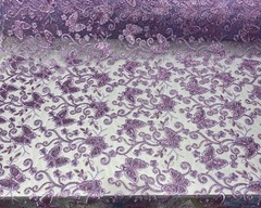 Lavender Butterfly Sequin Lace 3D Embroidered Floral Mesh Couture Beaded Fabric