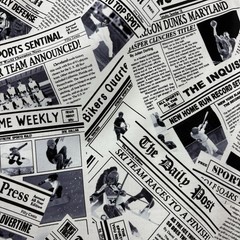 Lot of 2 FQs Cotton Quilt Fabric Sports Theme, Football & Newspaper Style Prints