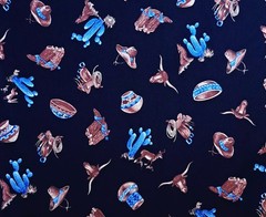 1 Yard Cowboy Hat Boots Saddle Cactus Steer Black Print 100% Cotton Fabric