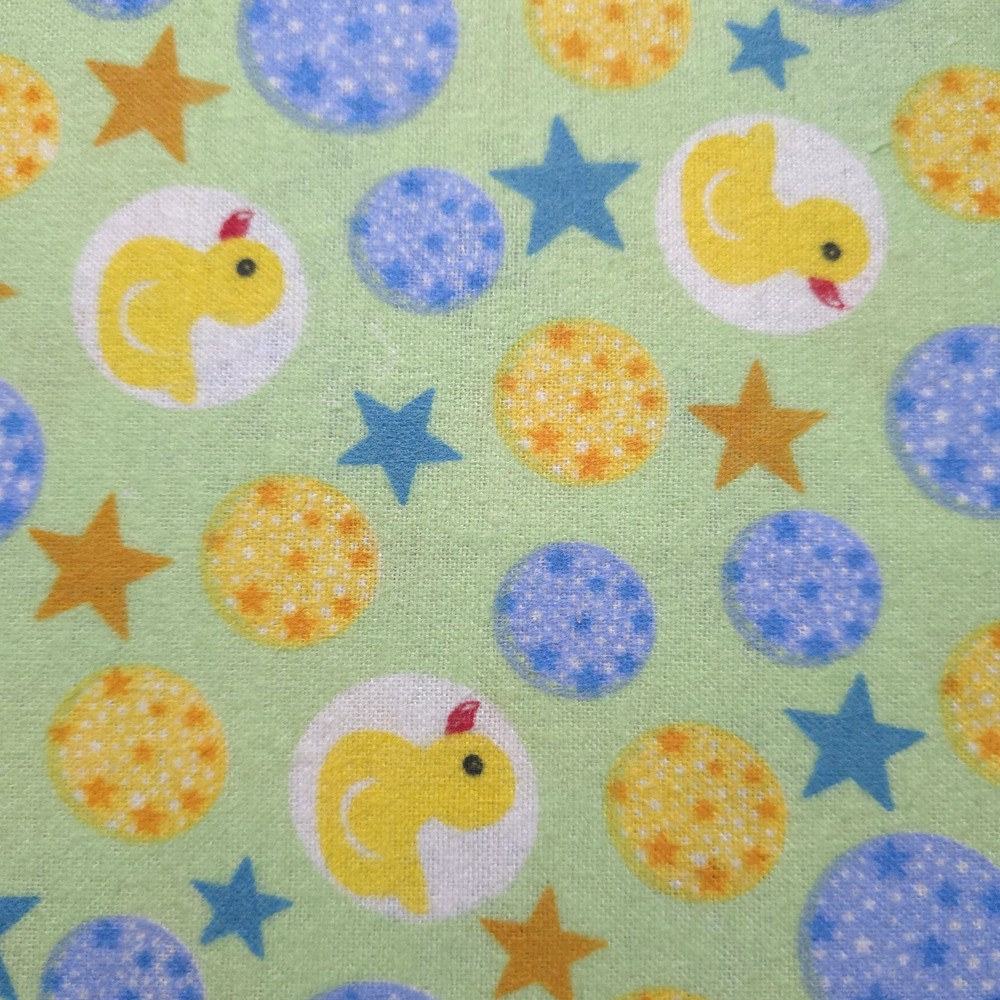 Yellow Rubber Ducks and Stars Green Flannel Fabric 45″ By The Yard