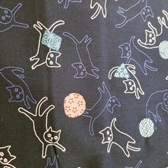 Playful Kitties on Navy Blue Cotton Shirting from Japan with Scattered Toys