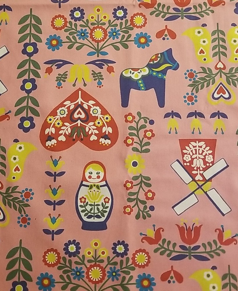 Pink Holland Oxford Cloth, Lg. 74″x46″ Trefle Kokka,Matryoshka, Russian, Japan