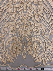 Sabrina CHAMPAGNE GOLD Faux Pearls Beaded Lace Embroidery on Mesh Fabric by the