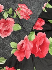 Red Green Large Scale Rose Floral Black Sateen Fabric Gertie BTHY #61