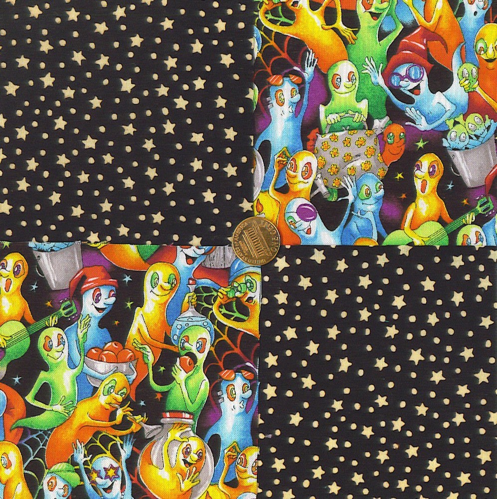 Ghastly Ghosts and Moonlight Stars Cotton Novelty Craft Fabric Squares my8