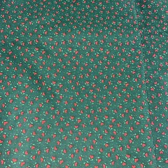 Green Cotton Fabric w/ Tiny Red Hearts & Leaves Calico Pattern — 3 Yards + 20″