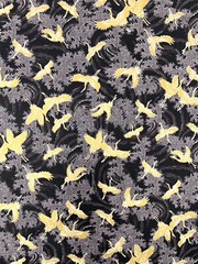 Japanese fabric small cranes birds art deco black gold heron stork asian chinese