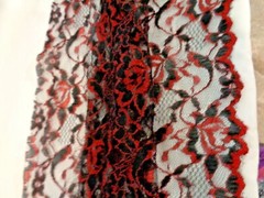 2 Pcs Black Red Lace Fabric 2 Yd with width 15 Inch & 1 1/2 Yd with 7 In width