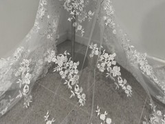 White Embroidery Rhinestones Bridal Lace fabric 50” Width 1 Yard