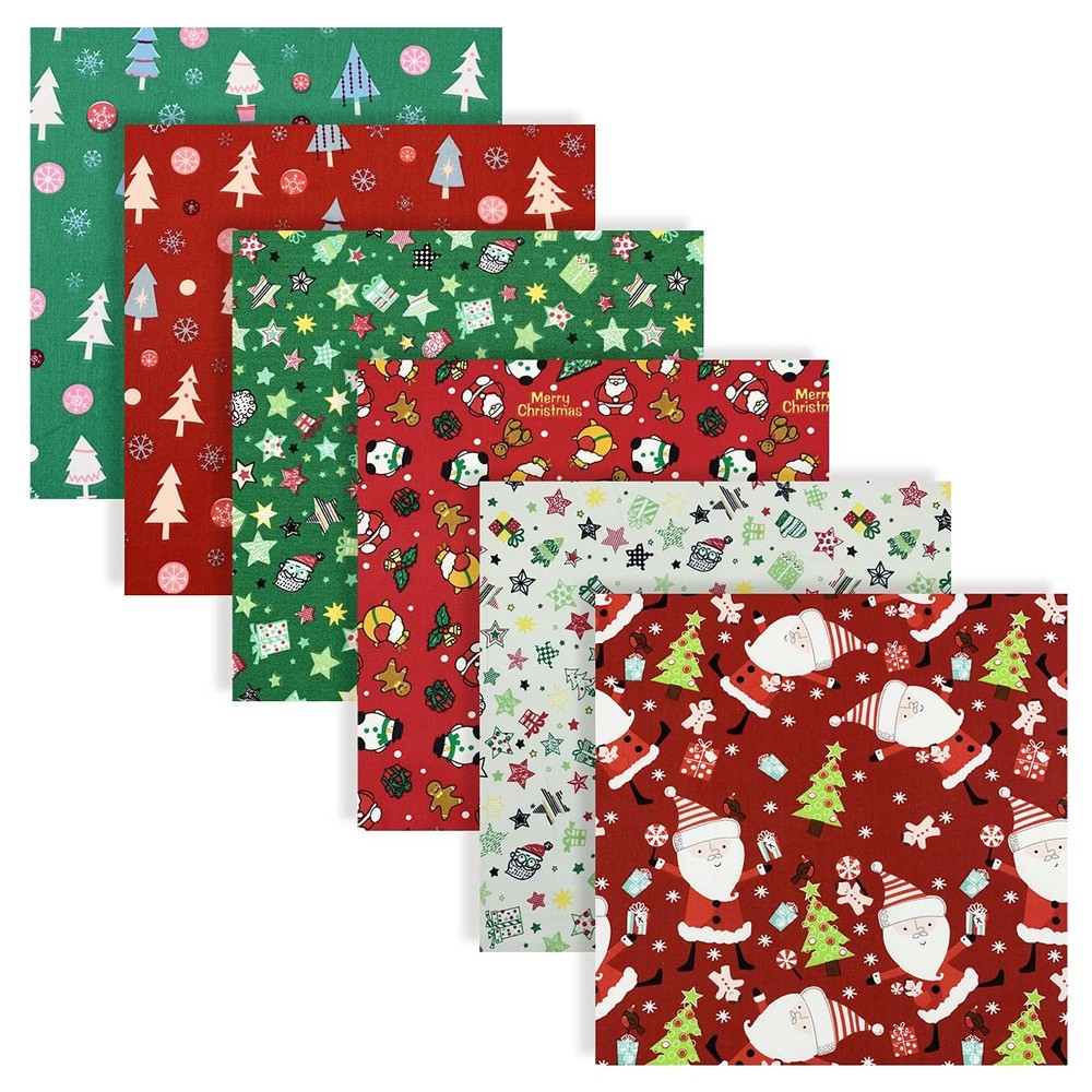 6 PCS Christmas Fabric Fat Quarters Cotton Quilting Bundles 19.7×19.7 Inch