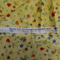 Spring Into Spring Cotton Fabric Pat Yuille for MMFab Yellow Fun Flowers 33 x 54