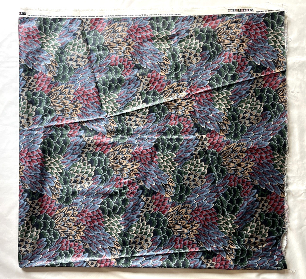 Vtg Stanley King Studio Soil & Stain Repeller Screen Print Floral Fabric 59×56″