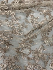 Elise TAUPE Polyester Corded Floral Embroidery on Mesh Lace Fabric by the Yard