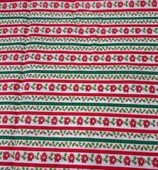Christmas Striped Fabric Poinsettia & Holly 17×19″ Red/Green Cotton Quilting Pie