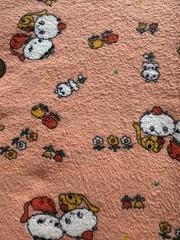 Vintage Kawaii Cat Flannel Fabric Peach Novelty Print 38 x 34 Quilt Sewing Craft