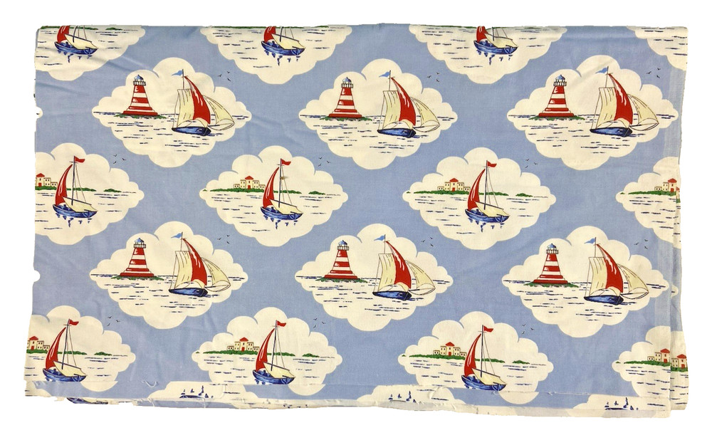 Cath Kidston IKEA Albertina Cotton Canvas Fabric Boats Lighthouses 3.9 Yds x 60″