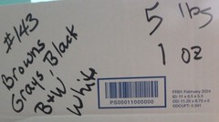 5 lb 1 oz Box of Assorted Fabric Scraps – Browns, Blacks, Whites FSBTB143