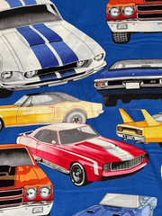 Alexander Henry PURE MUSCLE Cars Cotton Fabric Royal Blue 18″ X 43″ New 2004