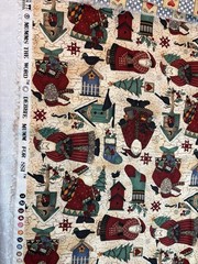 Cotton quilting fabric, Christmas Folk Art Santa Bird Debbie Mumm, 44″ x 2 yards