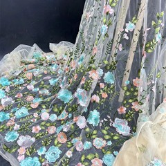 130x45cm 3D Embroidery Rose Flower Mesh Fabric for DIY Wedding Dress Veil Sewing
