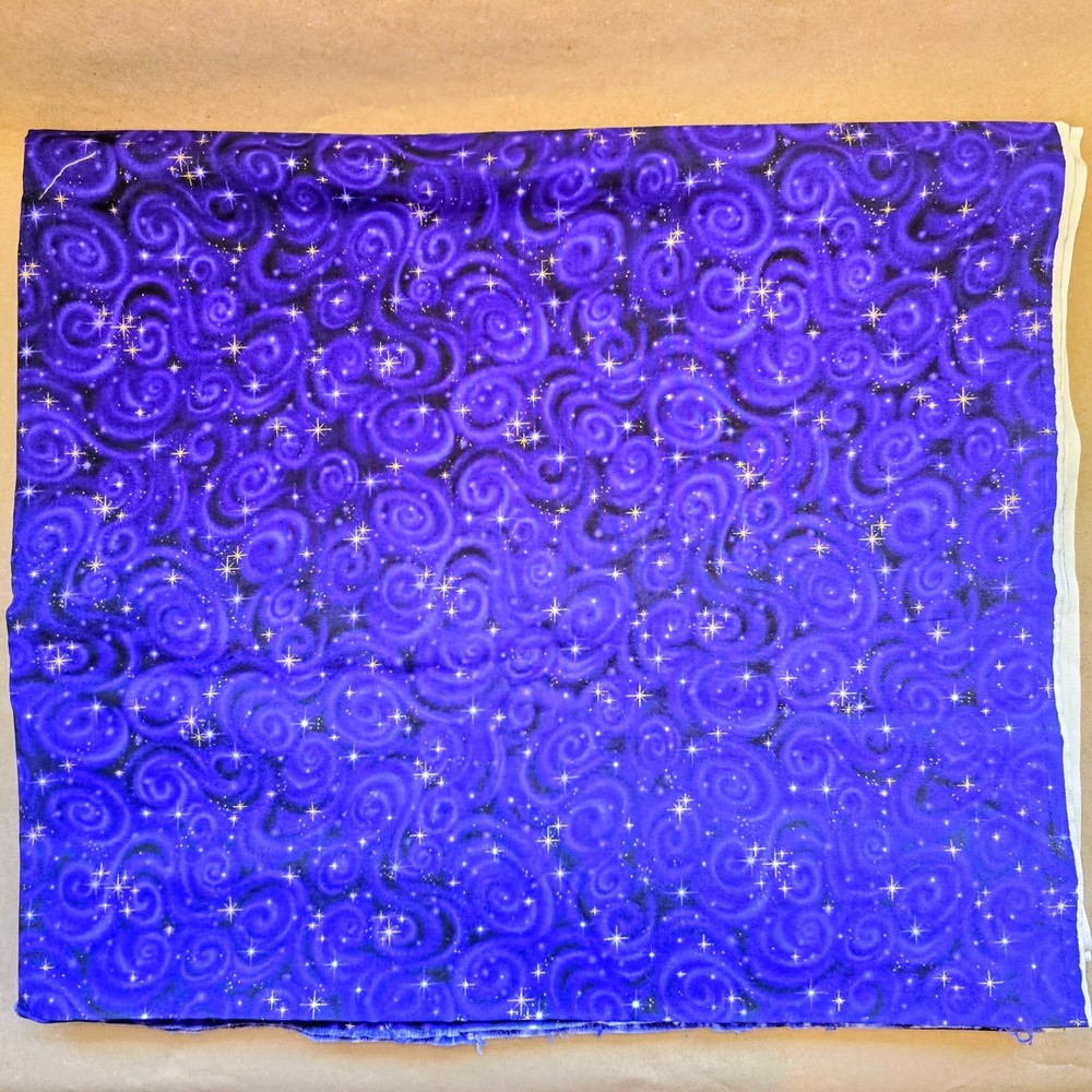 Robert Kaufman Purple Starry Night Fabric Cotton 44″ Gold Star Swirl 4 Yrds