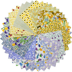 Vintage Floral Precut Fabric Squares 10X10, Purple Yellow Layer Cake Fabric for