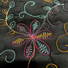 Embroidered Quilted Black/Fuchsia Poly Nylon Padded Fabric Lot of 2 Yards $20