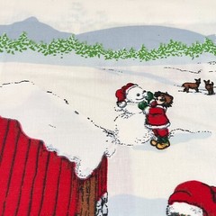Vintage Christmas Double Border Santa & Vintage Children Cotton 1.5 yards x 59″