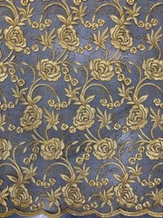 Dakota GOLD Polyester Corded Floral Embroidery on Mesh Lace Fabric by the Yard