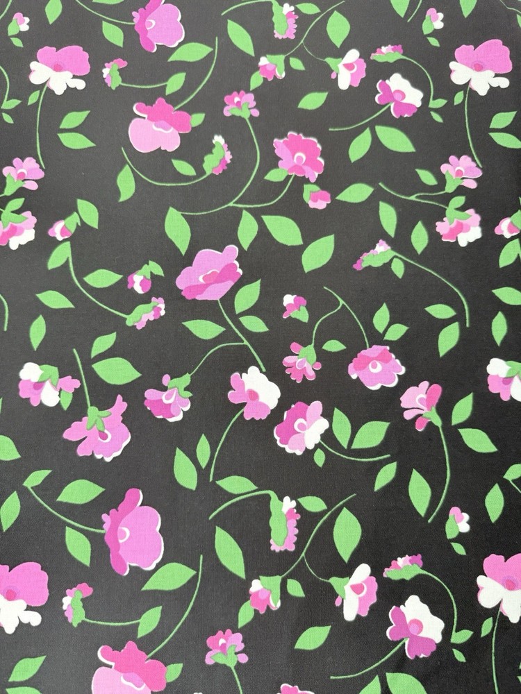 Vintage Whitney Original Design Laurel Black Pink Flower Fabric 2 Yards