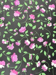 Vintage Whitney Original Design Laurel Black Pink Flower Fabric 2 Yards