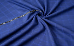 Blue Windowpane Checked Suiting Fabric Cashmere Wool