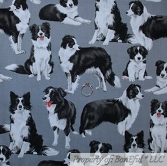 BonEful Fabric FQ Cotton Quilt Black White B&W Border Collie Gray USA Sport Dog