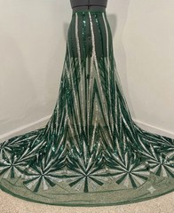 GREEN SILVER Embroidered SEQUINS Lace fabric 50” Width Sold By The Yard