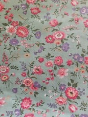 VTG Pretty Multicolor Ditsy Flowers On Green Cotton Fabric 2.75 Yrds X 45″Wide