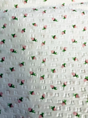 VTG Spring Mills Inc.Feminine Pink Rosebuds Florals on White Pucker Cotton BTFQ