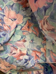 Vintage 90’s Cotton Fabric Big Floral Roses on Grid BLUE 58″X80″ Cottage